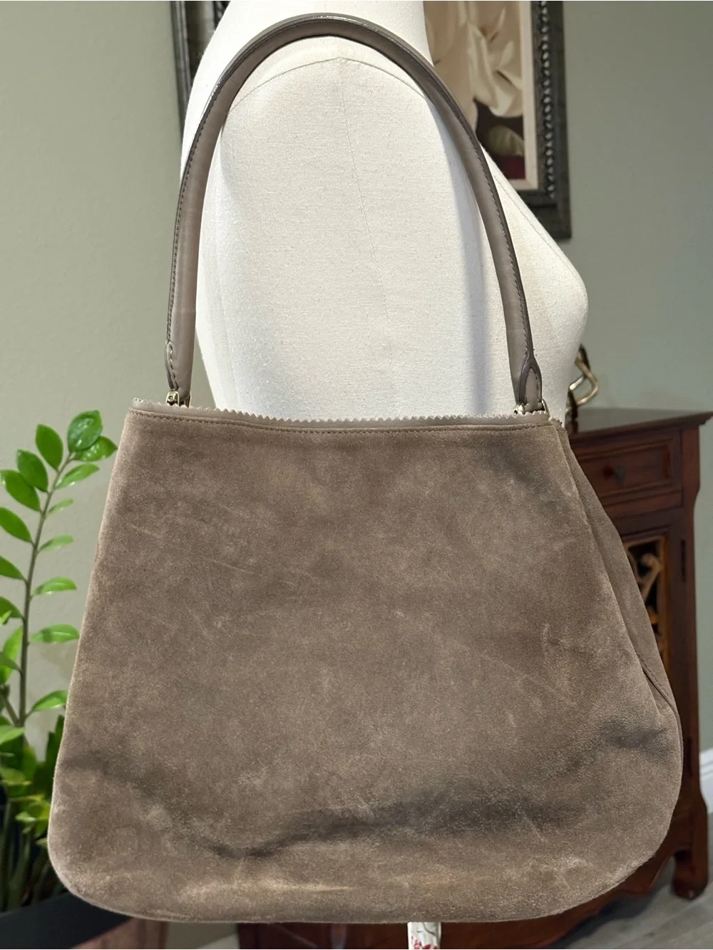 LK Bennett Taupe Suede Tassel Hobo Shoulder Bag